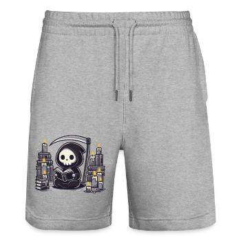 Niedlicher Sensenmann Buchliebhaber - Stanley/Stella Unisex Bio Joggingshorts Trainer  - Grau meliert - Vorne - Nik (191cm) & Marisol (170cm)