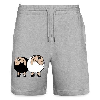 2 Sheep Look Skeptical Offended Friends Team - Stanley/Stella Trainer Unisex Organic Jogging Shorts - heather grey - Front - Nik (191cm) & Marisol (170cm)
