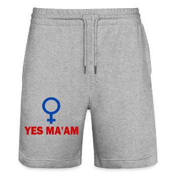yes ma'am - Short de jogging bio TRAINER Stanley/Stella unisexe - gris chiné - Devant - Nik (191cm) & Marisol (170cm)