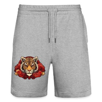 Tiger with Background - Stanley/Stella Unisex Bio Joggingshorts Trainer  - Grau meliert - Vorne - Nik (191cm) & Marisol (170cm)