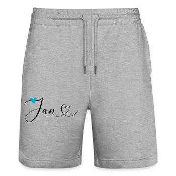 Jan Last name First name Calligraphy heart - Stanley/Stella Trainer Unisex Organic Jogging Shorts - heather grey - Front - Nik (191cm) & Marisol (170cm)