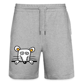 Maus Ratte hinter Mauer Zaun Schild guckt lustig - Stanley/Stella Unisex Bio Joggingshorts Trainer  - Grau meliert - Vorne - Nik (191cm) & Marisol (170cm)