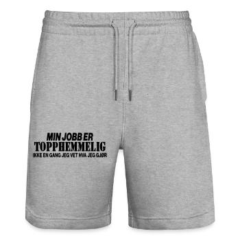 My job is top secret. - Stanley/Stella Trainer Unisex Organic Jogging Shorts - heather grey - Front - Nik (191cm) & Marisol (170cm)