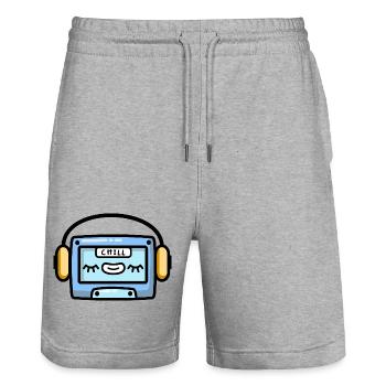 Chilling Music Tape with Headphones - Stanley/Stella Trainer Unisex Organic Jogging Shorts - heather grey - Front - Nik (191cm) & Marisol (170cm)