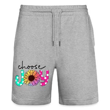 choose joy - Stanley/Stella Unisex Bio Joggingshorts Trainer  - Grau meliert - Vorne - Nik (191cm) & Marisol (170cm)