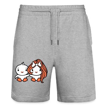2 Oiseaux Dame Femme Homme Couple Amour En Amour Doux - Short de jogging bio TRAINER Stanley/Stella unisexe - gris chiné - Devant - Nik (191cm) & Marisol (170cm)