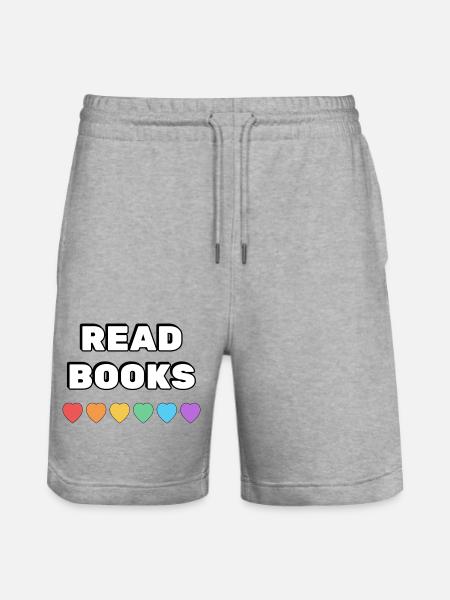 Read Books Rainbow Hearts - Stanley/Stella Trainer Unisex Organic Jogging Shorts - heather grey