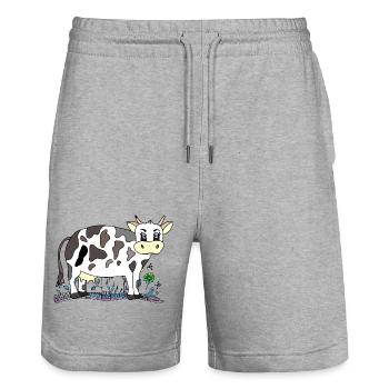 Cow - Stanley/Stella Trainer Unisex Organic Jogging Shorts - heather grey - Front - Nik (191cm) & Marisol (170cm)