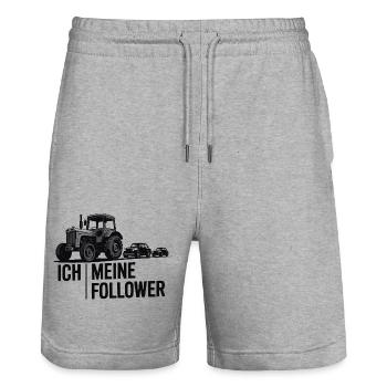 Ich & meine Follower – Traktor Edition - Stanley/Stella Unisex Bio Joggingshorts Trainer  - Grau meliert - Vorne - Nik (191cm) & Marisol (170cm)