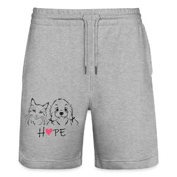 Umrissenes Porträt einer Katze und eines maltesischen Bichon - Stanley/Stella Unisex Bio Joggingshorts Trainer  - Grau meliert - Vorne - Nik (191cm) & Marisol (170cm)