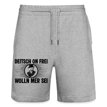 Deitsch on frei wolln mer sei - Stanley/Stella Unisex Bio Joggingshorts Trainer  - Grau meliert - Vorne - Nik (191cm) & Marisol (170cm)
