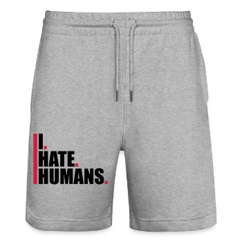 bars cool logo humans text sticker fuck you fu - Stanley/Stella Trainer Unisex Organic Jogging Shorts - heather grey - Front - Nik (191cm) & Marisol (170cm)