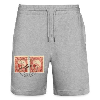 Kiwi stamps - Stanley/Stella Trainer Unisex Organic Jogging Shorts - heather grey - Front - Nik (191cm) & Marisol (170cm)
