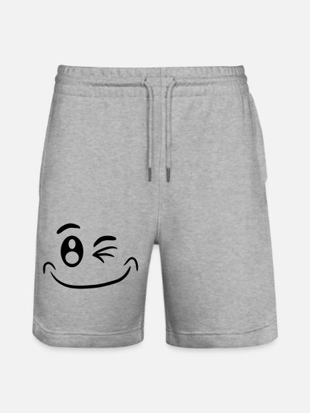 Comic face funny smiley winking - Stanley/Stella Trainer Unisex Organic Jogging Shorts - heather grey