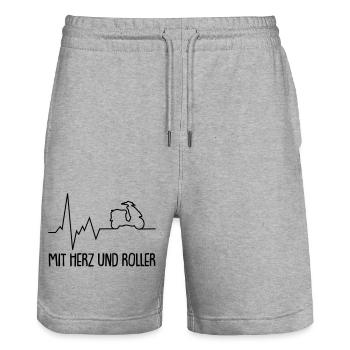 mit herz und roller - Stanley/Stella Unisex Bio Joggingshorts Trainer  - Grau meliert - Vorne - Nik (191cm) & Marisol (170cm)