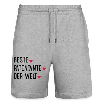 Beste Patentante der Welt - Stanley/Stella Unisex Bio Joggingshorts Trainer  - Grau meliert - Vorne - Nik (191cm) & Marisol (170cm)