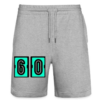60 ANS. 60e ANNIVERSAIRE. ANNIVERSAIRE 60 ANS - Short de jogging bio TRAINER Stanley/Stella unisexe - gris chiné - Devant - Nik (191cm) & Marisol (170cm)