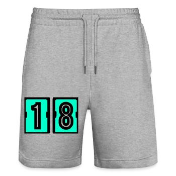 18 YEARS. 18th ANNIVERSARY. BIRTHDAY 18 YEARS. 18 - Stanley/Stella Trainer Unisex Organic Jogging Shorts - heather grey - Front - Nik (191cm) & Marisol (170cm)