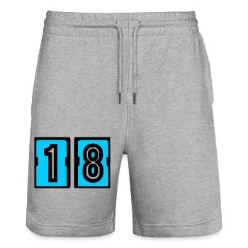18 YEARS. 18th ANNIVERSARY. BIRTHDAY 18 YEARS. 18 - Stanley/Stella Trainer Unisex Organic Jogging Shorts - heather grey - Front - Nik (191cm) & Marisol (170cm)