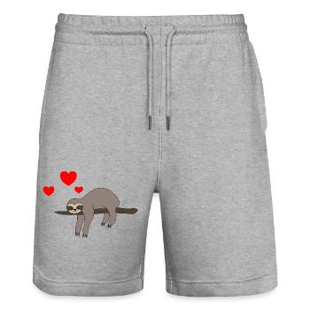 Paresseux Saint-Valentin 2 - Short de jogging bio TRAINER Stanley/Stella unisexe - gris chiné - Devant - Nik (191cm) & Marisol (170cm)