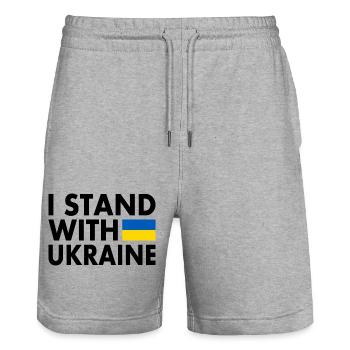 I stand with ukraine - Short de jogging bio TRAINER Stanley/Stella unisexe - gris chiné - Devant - Nik (191cm) & Marisol (170cm)