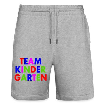 Team kindergarten - Stanley/Stella Unisex Bio Joggingshorts Trainer  - Grau meliert - Vorne - Nik (191cm) & Marisol (170cm)