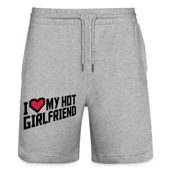 J’aime ma petite amie - Short de jogging bio TRAINER Stanley/Stella unisexe - gris chiné - Devant - Nik (191cm) & Marisol (170cm)