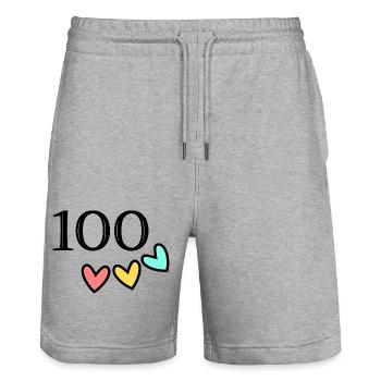 100 ANS. 100e ANNIVERSAIRE. ANNIVERSAIRE 100 ANS. - Short de jogging bio TRAINER Stanley/Stella unisexe - gris chiné - Devant - Nik (191cm) & Marisol (170cm)