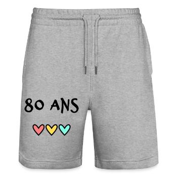 80 ANS. 80e ANNIVERSAIRE. ANNIVERSAIRE 80 ANS. 80 - Short de jogging bio TRAINER Stanley/Stella unisexe - gris chiné - Devant - Nik (191cm) & Marisol (170cm)