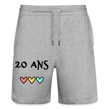 20 ANS. 20e ANNIVERSAIRE. ANNIVERSAIRE 20 ANS. 20 - Short de jogging bio TRAINER Stanley/Stella unisexe - gris chiné - Devant - Nik (191cm) & Marisol (170cm)