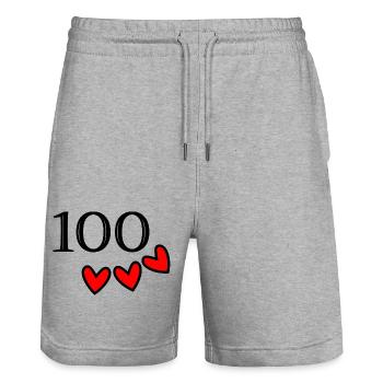 100 ANS. 100e ANNIVERSAIRE. ANNIVERSAIRE 100 ANS. - Short de jogging bio TRAINER Stanley/Stella unisexe - gris chiné - Devant - Nik (191cm) & Marisol (170cm)
