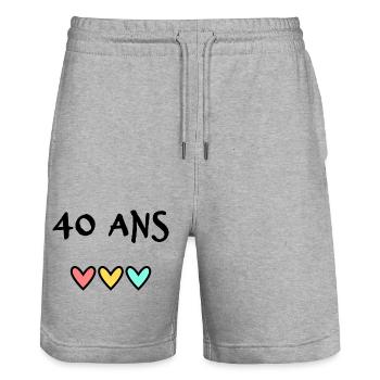 40 ANS. 40e ANNIVERSAIRE. ANNIVERSAIRE 40 ANS. 40 - Short de jogging bio TRAINER Stanley/Stella unisexe - gris chiné - Devant - Nik (191cm) & Marisol (170cm)