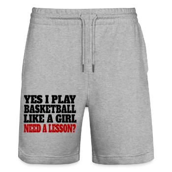 Basketball Basketballliebhaber Frau Basketballerin - Stanley/Stella Unisex Bio Joggingshorts Trainer  - Grau meliert - Vorne - Nik (191cm) & Marisol (170cm)