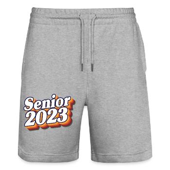 Cadeau de fête de remise des diplômes rétro de la classe senior de 2023 - Short de jogging bio TRAINER Stanley/Stella unisexe - gris chiné - Devant - Nik (191cm) & Marisol (170cm)