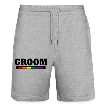 Groom - Stanley/Stella Trainer Unisex Organic Jogging Shorts - heather grey - Front - Nik (191cm) & Marisol (170cm)