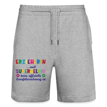 Erzieherin Superheldin - Stanley/Stella Unisex Bio Joggingshorts Trainer  - Grau meliert - Vorne - Nik (191cm) & Marisol (170cm)
