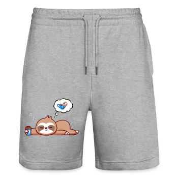 Sloth Dreams, Coffee - Stanley/Stella Trainer Unisex Organic Jogging Shorts - heather grey - Front - Nik (191cm) & Marisol (170cm)