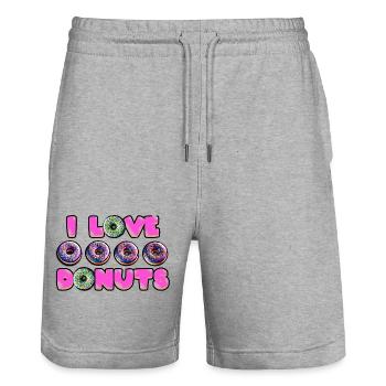 J’adore les beignets - Short de jogging bio TRAINER Stanley/Stella unisexe - gris chiné - Devant - Nik (191cm) & Marisol (170cm)