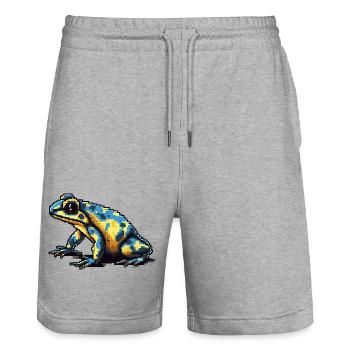 Farbenfroher Retro Pixel Pfeilgiftfrosch in 8 Bit - Stanley/Stella Unisex Bio Joggingshorts Trainer  - Grau meliert - Vorne - Nik (191cm) & Marisol (170cm)