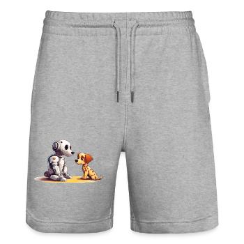 Freunde "Hund und Roboter" Shirt Freundschaft - Stanley/Stella Unisex Bio Joggingshorts Trainer  - Grau meliert - Vorne - Nik (191cm) & Marisol (170cm)