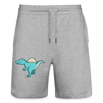 hugadino Spinosaurus, glücklicher Dinosaurier - Stanley/Stella Unisex Bio Joggingshorts Trainer  - Grau meliert - Vorne - Nik (191cm) & Marisol (170cm)