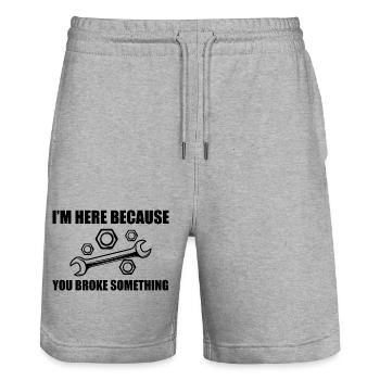 Craftsman Handyman Craft Tool Construction Site - Stanley/Stella Trainer Unisex Organic Jogging Shorts - heather grey - Front - Nik (191cm) & Marisol (170cm)