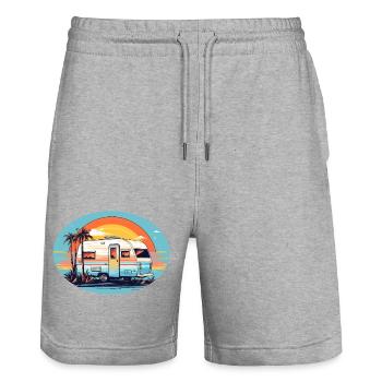 Holiday mode in the camper - Stanley/Stella Trainer Unisex Organic Jogging Shorts - heather grey - Front - Nik (191cm) & Marisol (170cm)