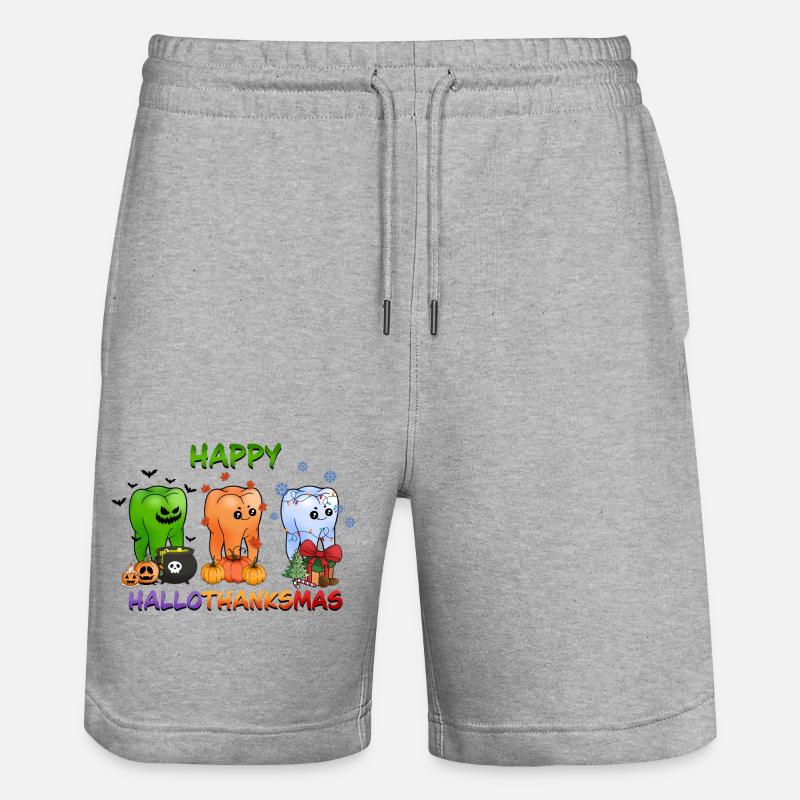 Happy Hallothanksmas Funny Teeth Design - Short de jogging bio TRAINER Stanley/Stella unisexe - gris chiné