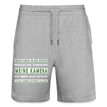 Fotograf fotografieren Naturfotograf - Stanley/Stella Unisex Bio Joggingshorts Trainer  - Grau meliert - Vorne - Nik (191cm) & Marisol (170cm)