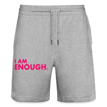 I am enough - Stanley/Stella Trainer Unisex Organic Jogging Shorts - heather grey - Front - Nik (191cm) & Marisol (170cm)