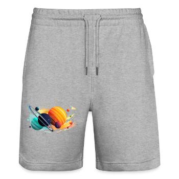 Surrealist planets with Saturn - Stanley/Stella Trainer Unisex Organic Jogging Shorts - heather grey - Front - Nik (191cm) & Marisol (170cm)