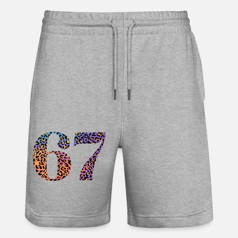 67th Birthday Leopard - Stanley/Stella Trainer Unisex Organic Jogging Shorts - heather grey
