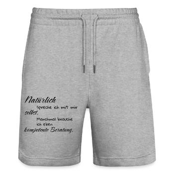 Natürlich spreche ich mit mir selbst - Stanley/Stella Unisex Bio Joggingshorts Trainer  - Grau meliert - Vorne - Nik (191cm) & Marisol (170cm)