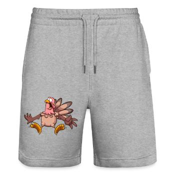 Dessin animé effrayé Turquie - Short de jogging bio TRAINER Stanley/Stella unisexe - gris chiné - Devant - Nik (191cm) & Marisol (170cm)
